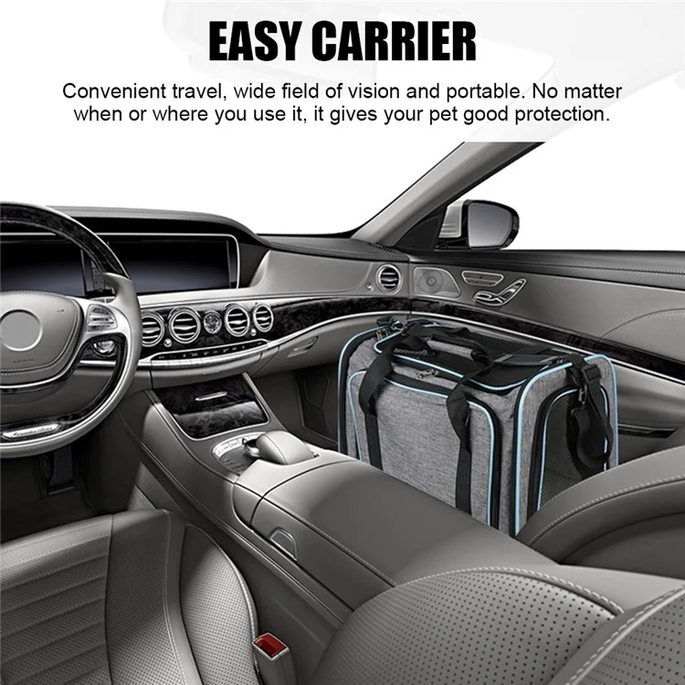 Sac de transport portable pour animaux de compagnie avec bandoulière - Grande capacité, extensible pour chats et chiens, Taille M - Gris+Bleu