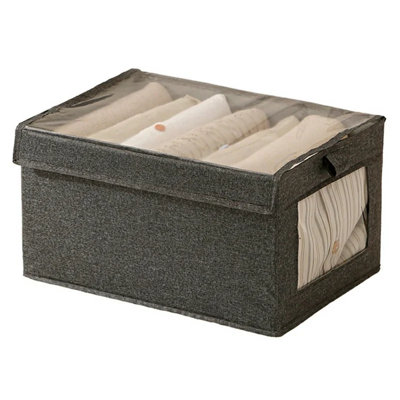 Size M Clear Window Oxford Fabric Foldable Storage Box with Lid for Closet Clothes Organizer, 36 x 25 x 20cm - Grey