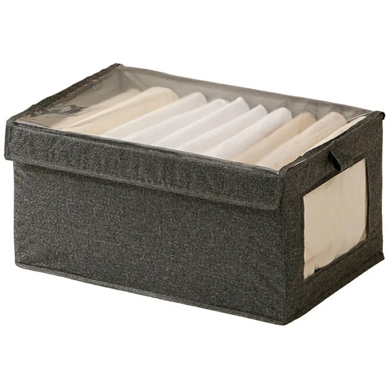 Size L Clear Window Oxford Fabric Foldable Storage Box with Lid for Closet Clothes Organizer, 40 x 25 x 20cm - Grey