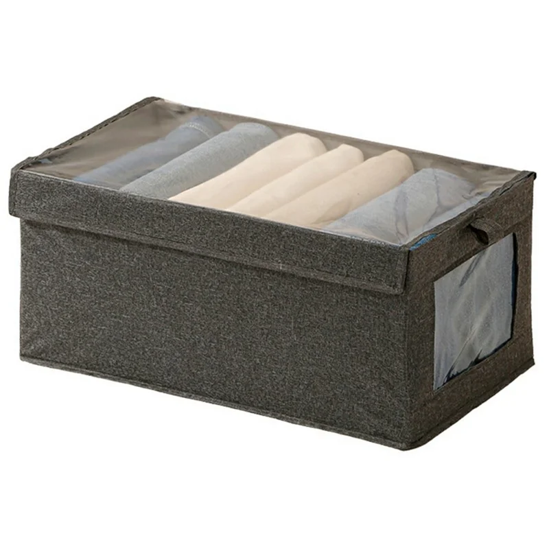 Boîte de rangement pliable en tissu Oxford transparent, taille XL, avec couvercle pour organisateur de placard, 44 x 25 x 20 cm - Gris
