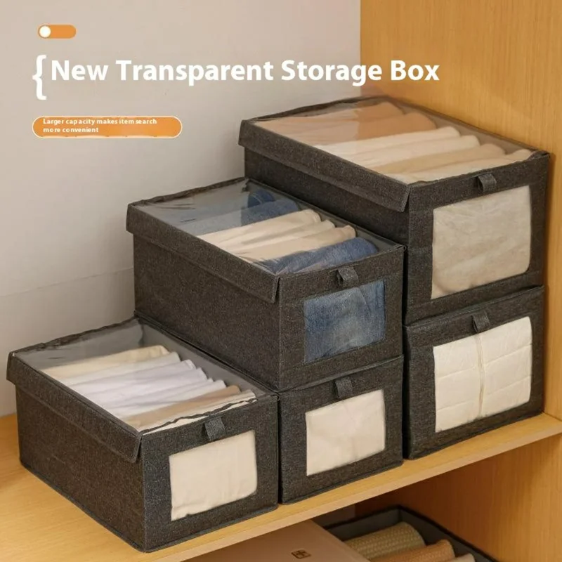 Boîte de rangement pliable en tissu Oxford transparent, taille XL, avec couvercle pour organisateur de placard, 44 x 25 x 20 cm - Gris
