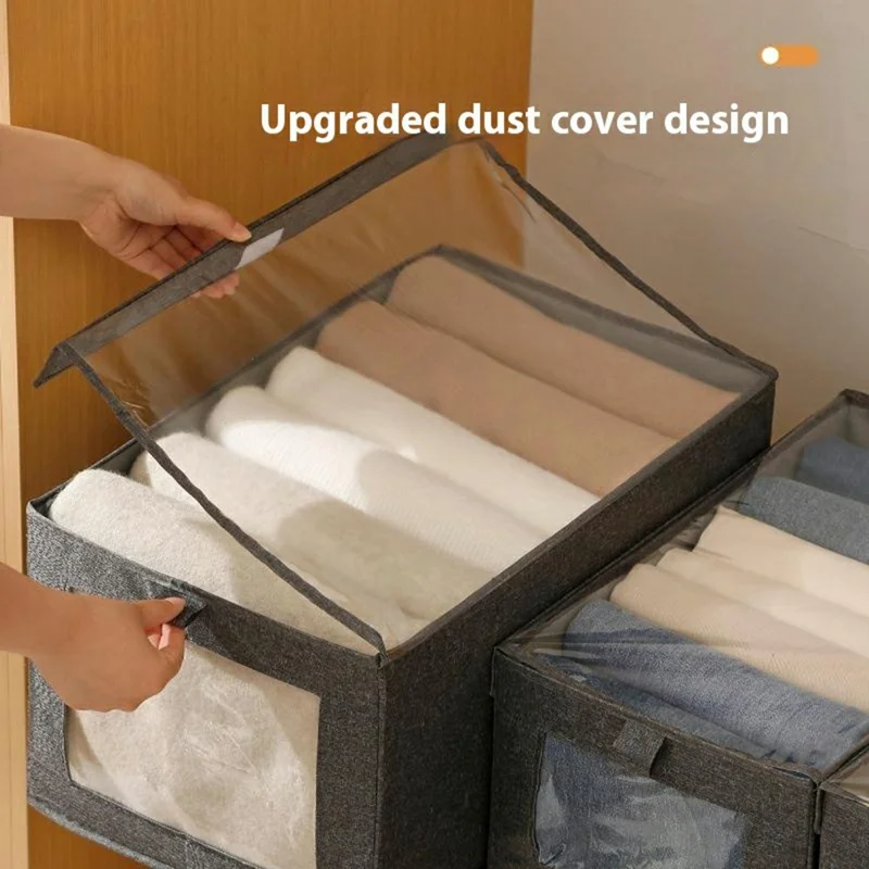 Boîte de rangement pliable en tissu Oxford transparent, taille XL, avec couvercle pour organisateur de placard, 44 x 25 x 20 cm - Gris