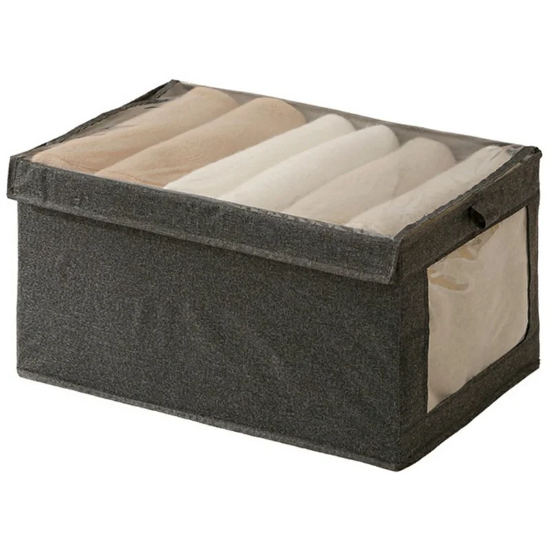 Boîte de rangement pliable XXL en tissu Oxford transparent avec couvercle pour placard, organisateur de vêtements, 47 x 30 x 25 cm - Gris