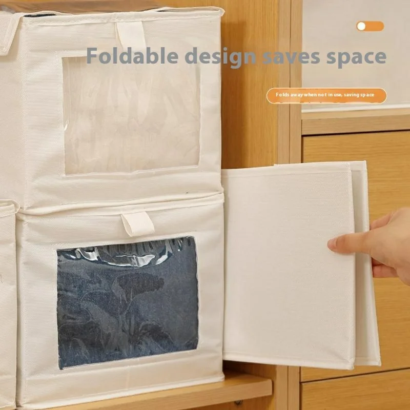 Boîte de rangement pliable XXL en tissu Oxford transparent avec couvercle pour placard, organisateur de vêtements, 47 x 30 x 25 cm - Gris