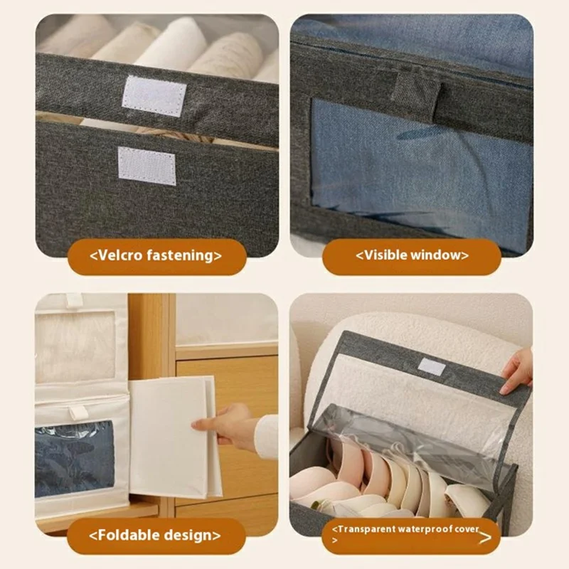 Boîte de rangement pliable XXL en tissu Oxford transparent avec couvercle pour placard, organisateur de vêtements, 47 x 30 x 25 cm - Gris