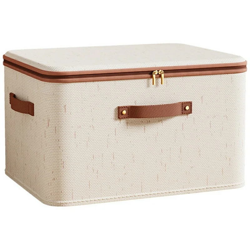 Organisateur pliable de 25 L pour vêtements, jouets, sous-vêtements - Boîte de rangement en coton et lin lavable avec couvercle