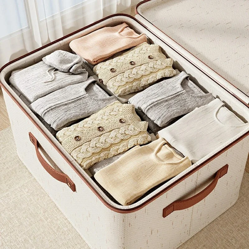 Organisateur pliable de 25 L pour vêtements, jouets, sous-vêtements - Boîte de rangement en coton et lin lavable avec couvercle