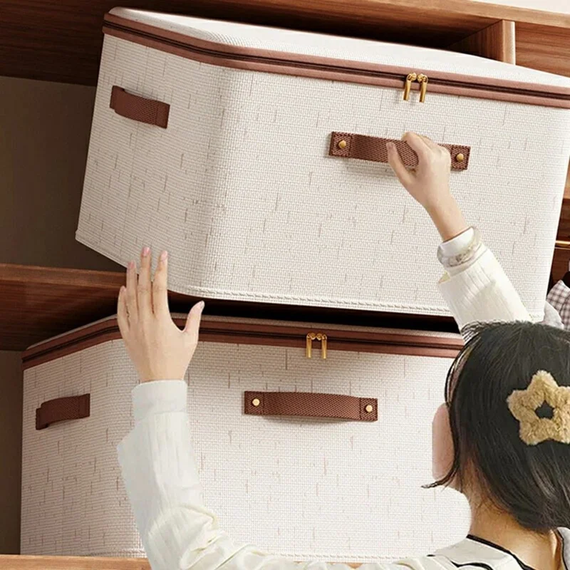 Organisateur pliable de 25 L pour vêtements, jouets, sous-vêtements - Boîte de rangement en coton et lin lavable avec couvercle