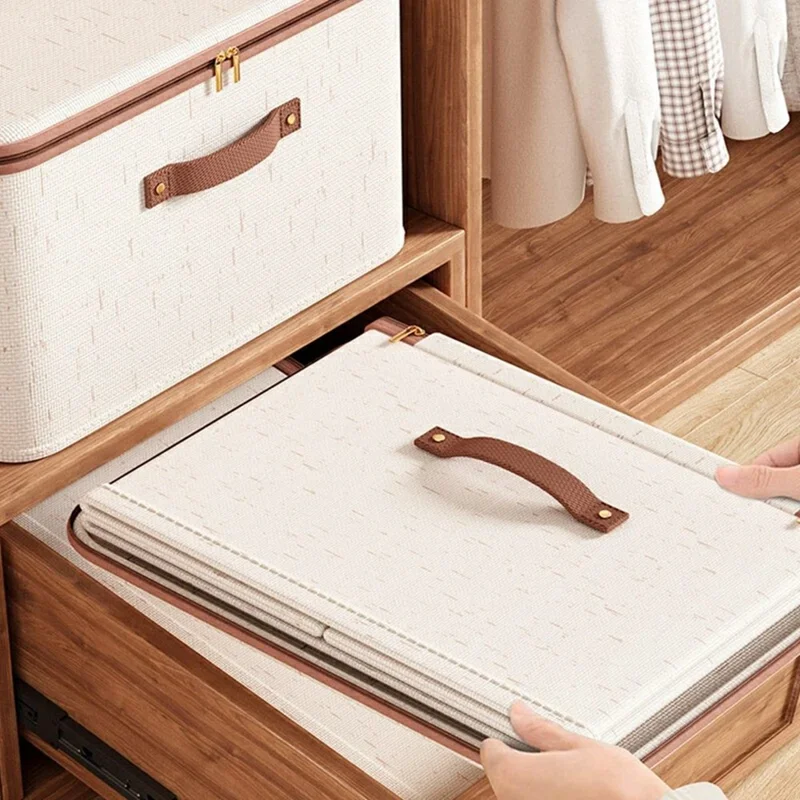 Organisateur pliable de 25 L pour vêtements, jouets, sous-vêtements - Boîte de rangement en coton et lin lavable avec couvercle