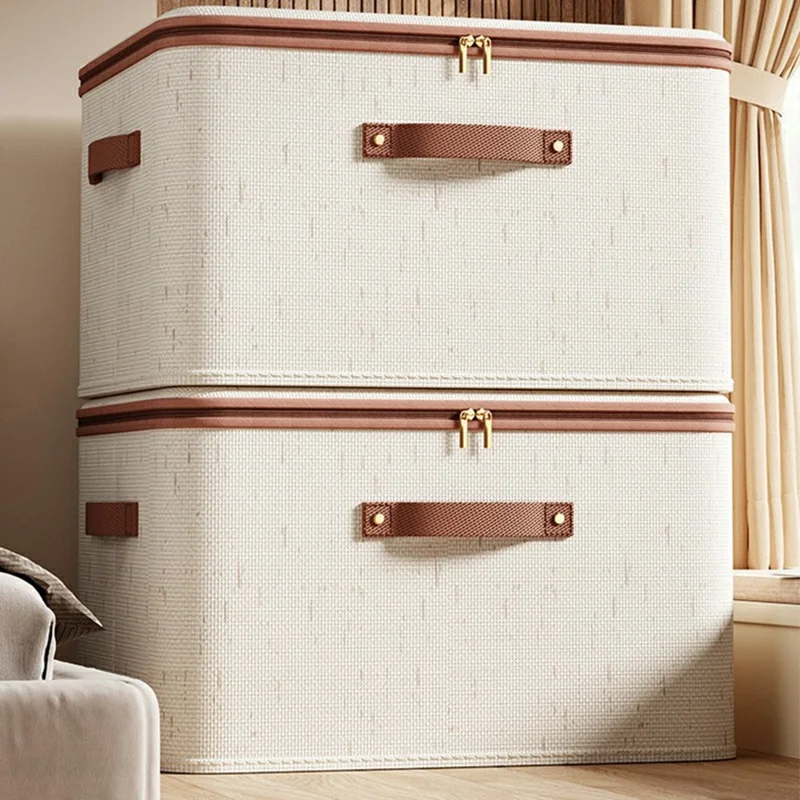Organisateur pliable de 25 L pour vêtements, jouets, sous-vêtements - Boîte de rangement en coton et lin lavable avec couvercle