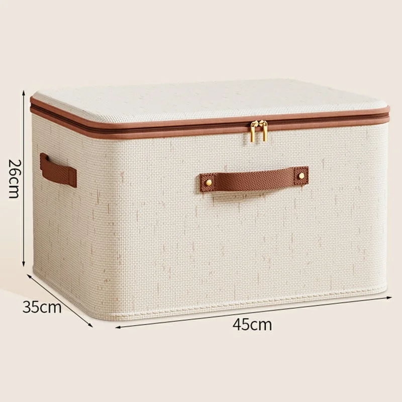 Organisateur pliable de 42L pour vêtements, jouets, sous-vêtements - Boîte de rangement lavable en coton et lin avec couvercle