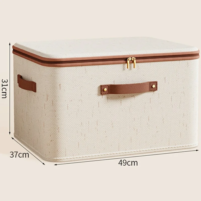 Organizador Dobrável de 56L para Roupas, Brinquedos e Roupa Íntima - Caixa de Armazenamento em Algodão e Linho Lavável com Tampa