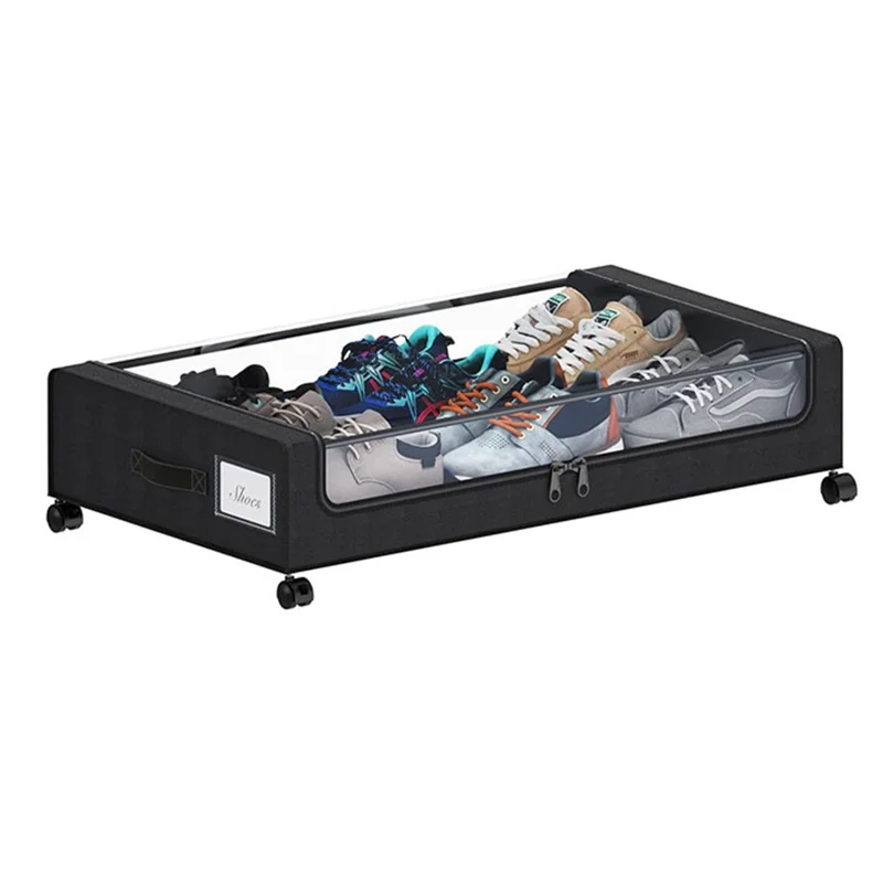 Moisture Proof Oxford Fabric Transparent Window Under Bed Storage Box with Wheels for Shoes Clothes Bedding