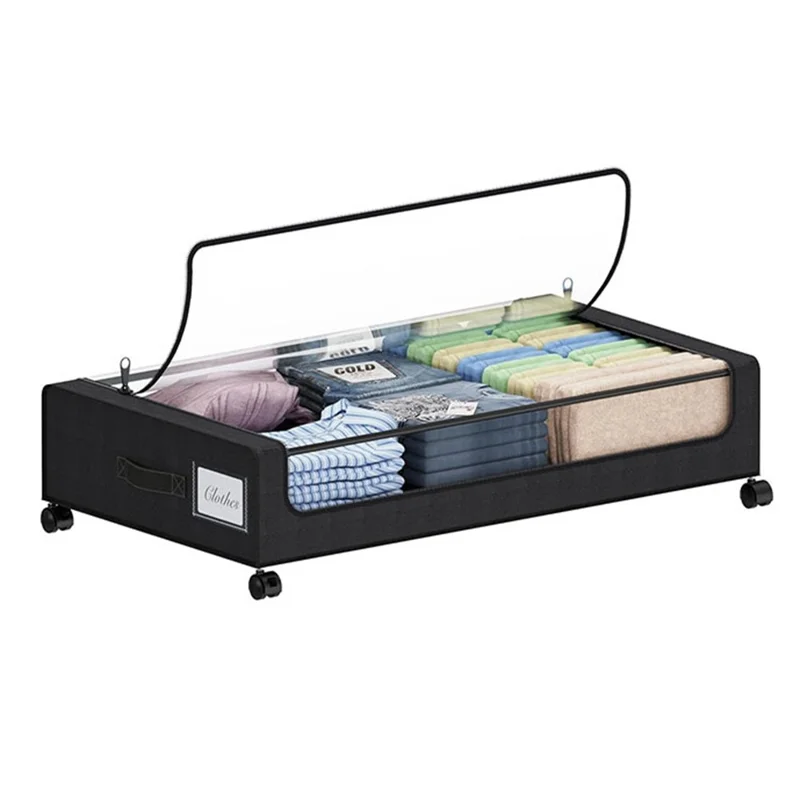 Moisture Proof Oxford Fabric Transparent Window Under Bed Storage Box with Wheels for Shoes Clothes Bedding