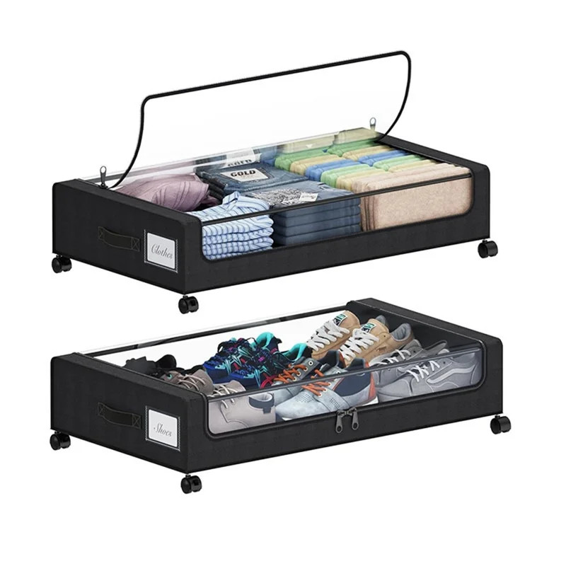 Moisture Proof Oxford Fabric Transparent Window Under Bed Storage Box with Wheels for Shoes Clothes Bedding