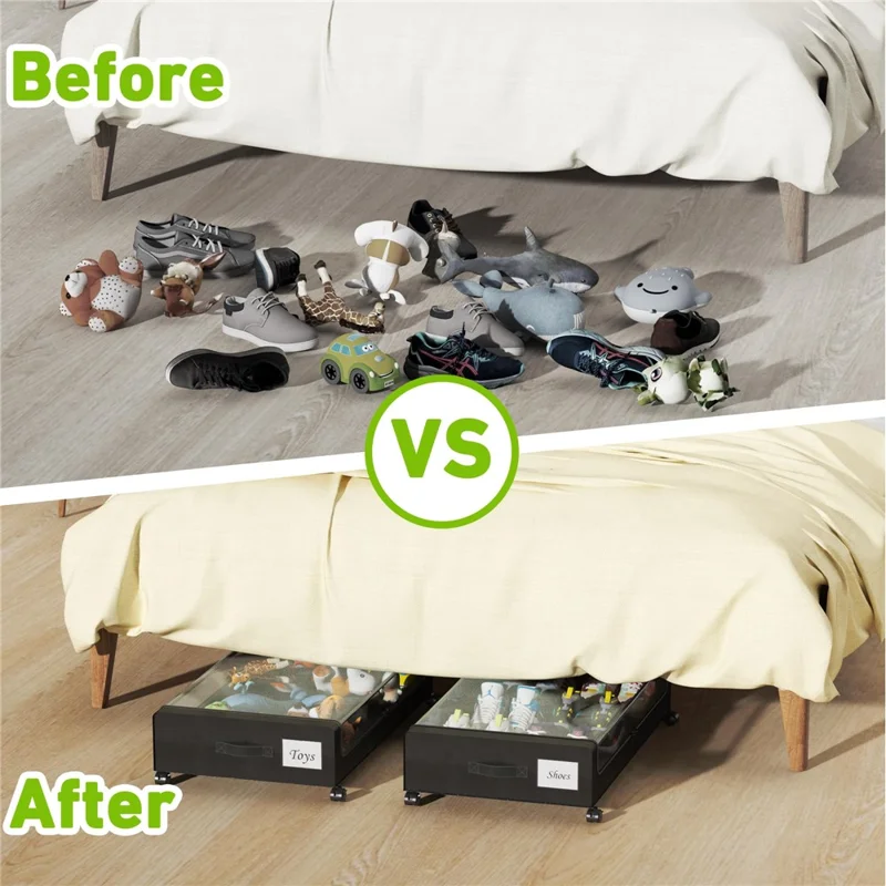 Moisture Proof Oxford Fabric Transparent Window Under Bed Storage Box with Wheels for Shoes Clothes Bedding