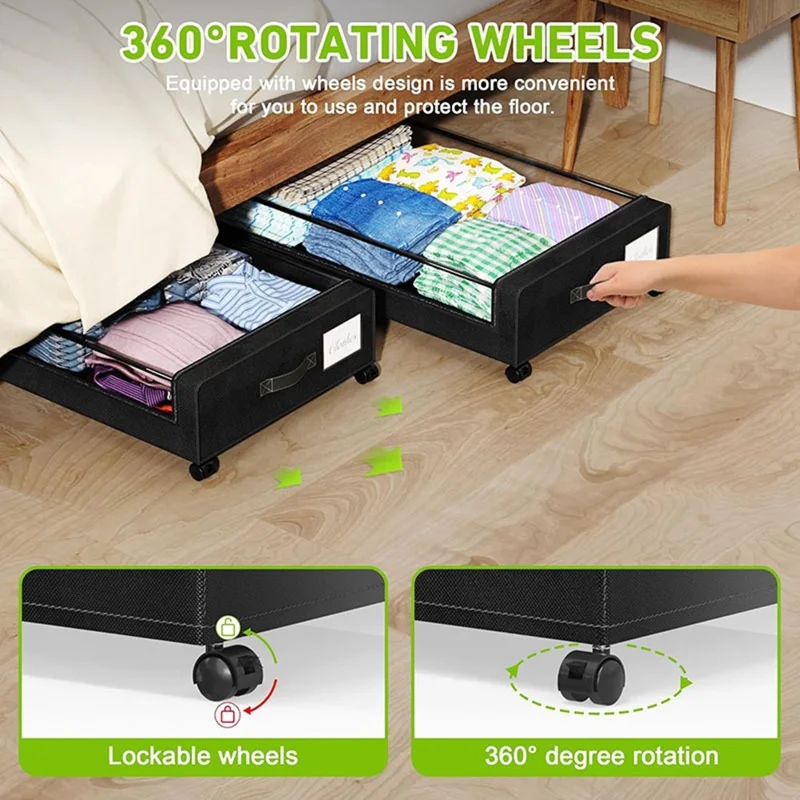 Moisture Proof Oxford Fabric Transparent Window Under Bed Storage Box with Wheels for Shoes Clothes Bedding