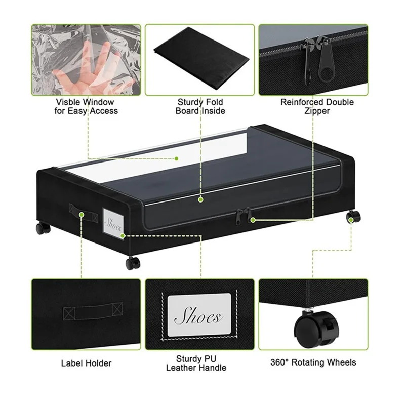 Moisture Proof Oxford Fabric Transparent Window Under Bed Storage Box with Wheels for Shoes Clothes Bedding