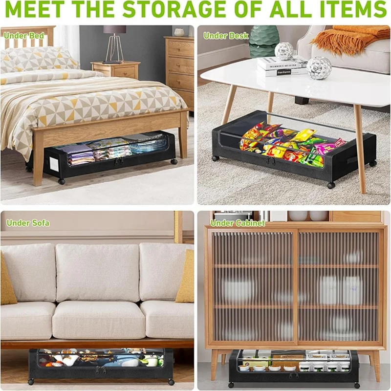 Moisture Proof Oxford Fabric Transparent Window Under Bed Storage Box with Wheels for Shoes Clothes Bedding