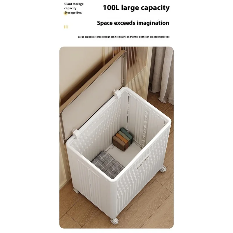 Scatola di stoccaggio pieghevole per vestiti con ruote Cesto per biancheria in plastica ad alta capacità Organizer per trapunte