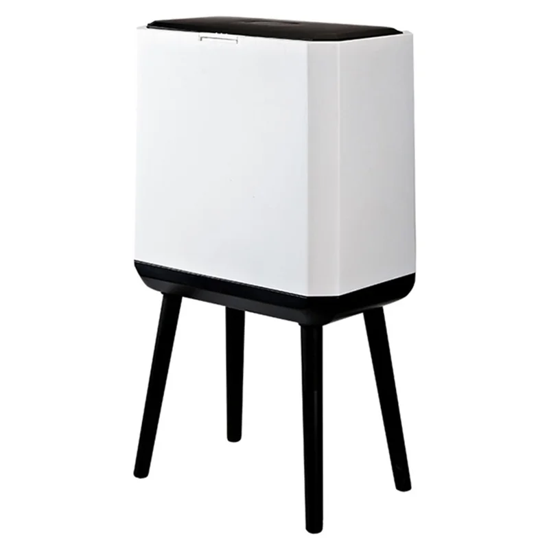 Lixeira de Grande Capacidade de 14L com Tampa de Pressão, Separação de Lixo Seco e Úmido, para Escritório e Cozinha - Branco+Preto