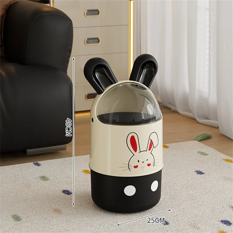 Niedlicher Mülleimer mit Hasenohren-Design und Klappdeckel für Wohnzimmer und Badezimmer, Größe M - Schwarz+Weiß
