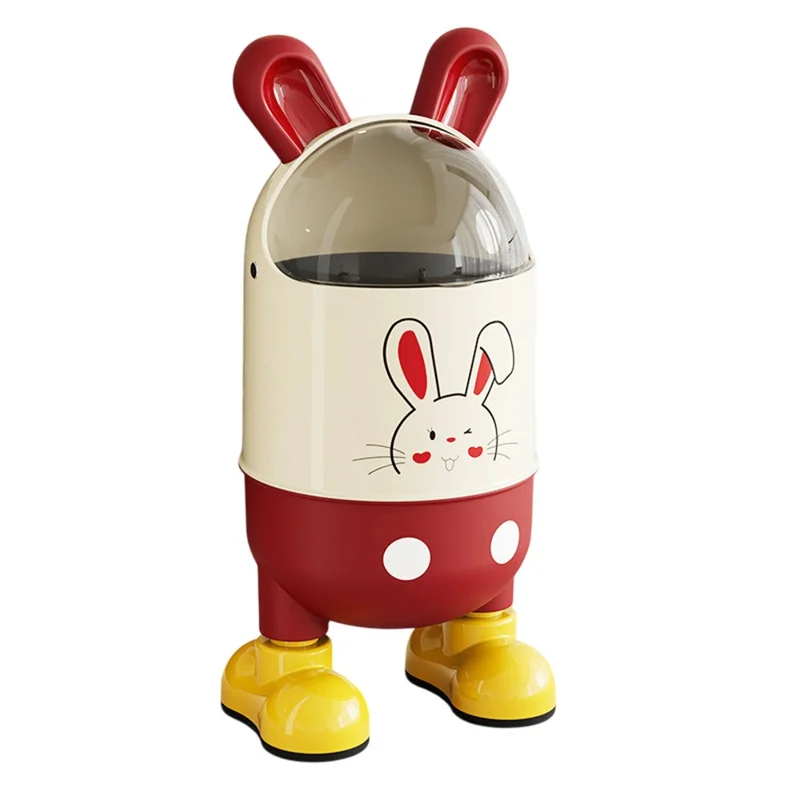 Poubelle design oreilles de lapin mignon avec couvercle rabattable et pieds, taille L - Rouge et blanc