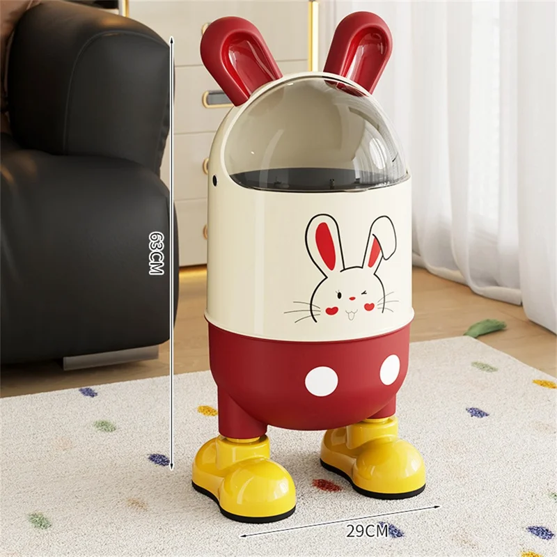 Poubelle design oreilles de lapin mignon avec couvercle rabattable et pieds, taille L - Rouge et blanc