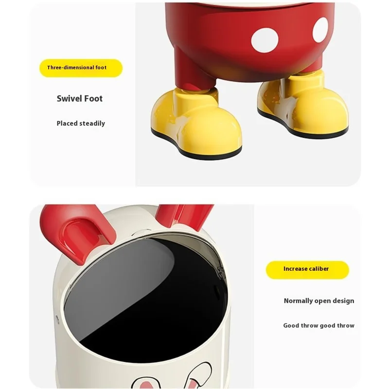 Poubelle design oreilles de lapin mignon avec couvercle rabattable et pieds, taille L - Rouge et blanc