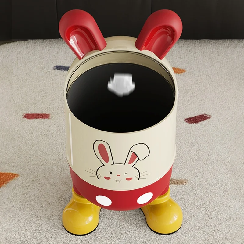 Poubelle design oreilles de lapin mignon avec couvercle rabattable et pieds, taille L - Rouge et blanc