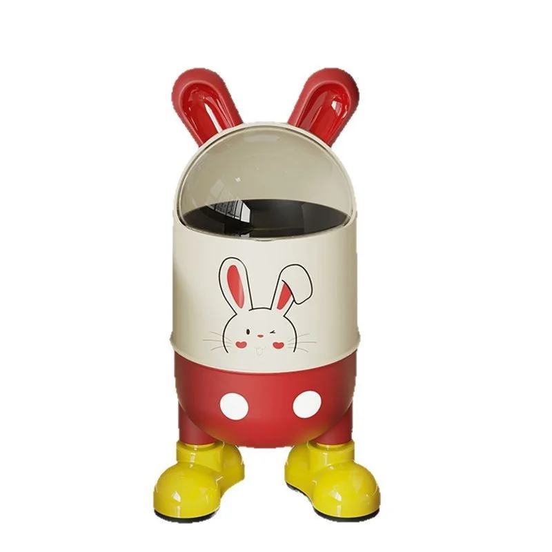 Poubelle design oreilles de lapin mignon avec couvercle rabattable et pieds, taille L - Rouge et blanc