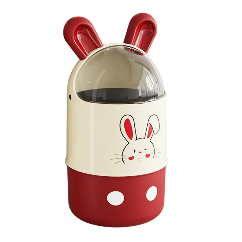 Poubelle de conception d'oreilles de lapin mignonne avec couvercle à rabat pour la salle de bain du salon, taille L - Rouge+Blanc