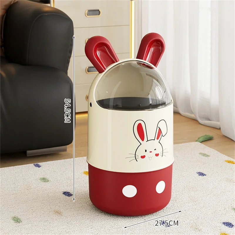 Poubelle de conception d'oreilles de lapin mignonne avec couvercle à rabat pour la salle de bain du salon, taille L - Rouge+Blanc