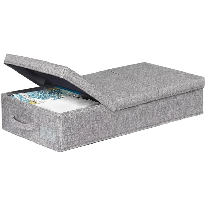 1Pc Under Bed Storage Box with Lid Foldable Organizer Container for Clothes Blankets Toys - Grey