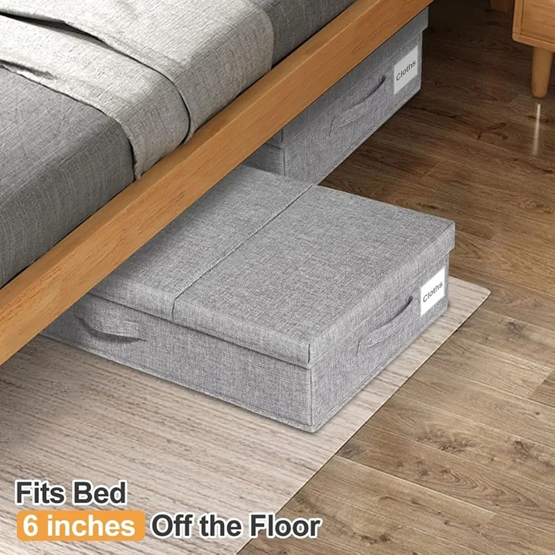 1Pc Under Bed Storage Box with Lid Foldable Organizer Container for Clothes Blankets Toys - Grey