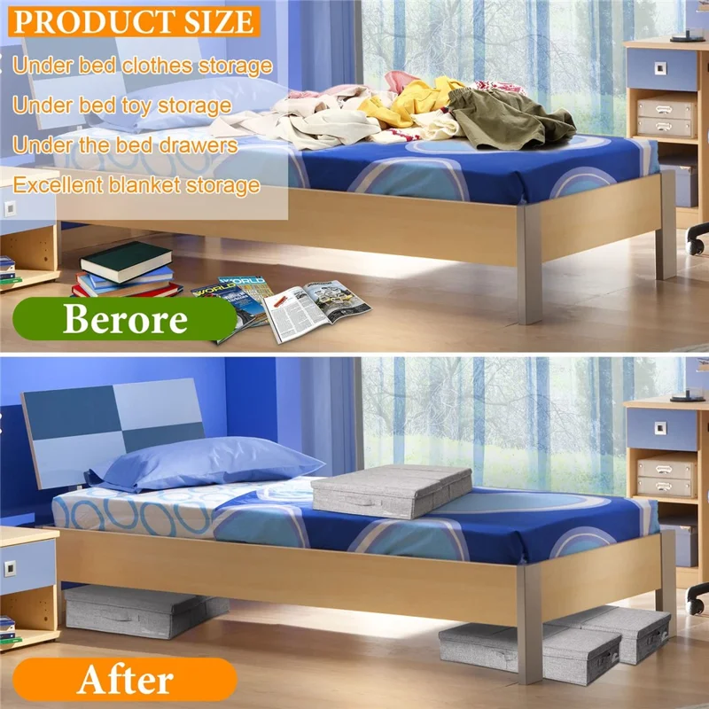 1Pc Under Bed Storage Box with Lid Foldable Organizer Container for Clothes Blankets Toys - Grey