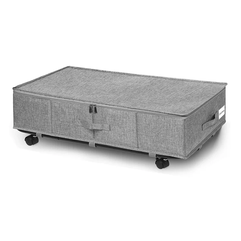 2Pcs Imitation Linen Under Bed Storage Box with Wheels Foldable Closet Organizer for Blanket Toy