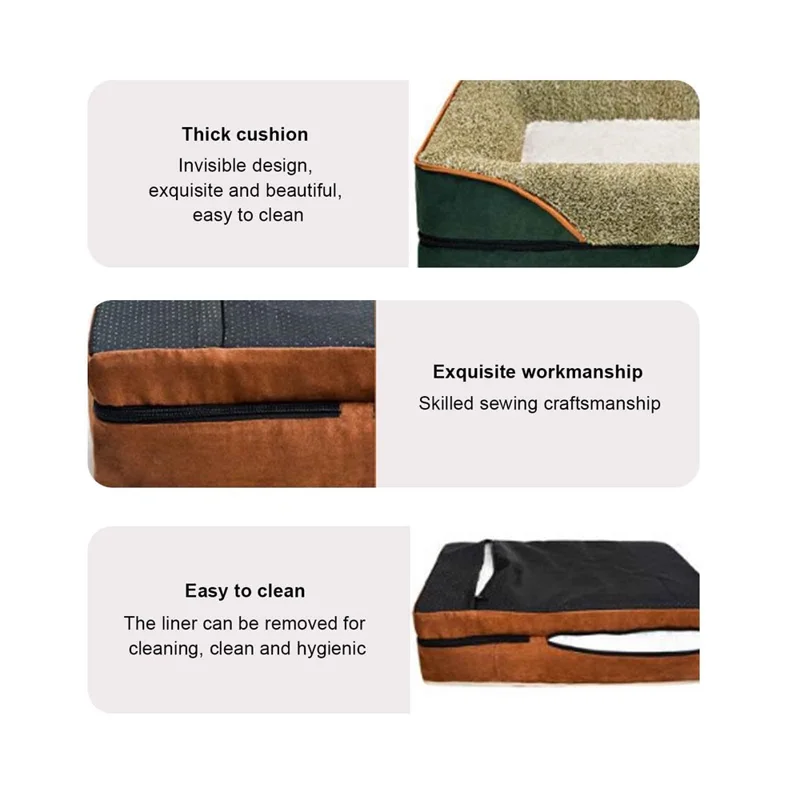 Letto per Cani e Gatti 75 x 50 x 12 cm Divano per Animali con Copri-Letto Rimovibile e Lavabile per Comfort in Ogni Stagione - Marrone Scuro