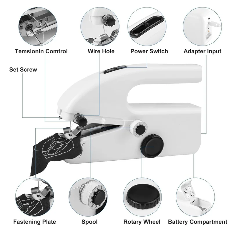 Portable Handheld Sewing Machine Mini Electric Double Speed Adjustable for Home / DIY Projects / Beginners