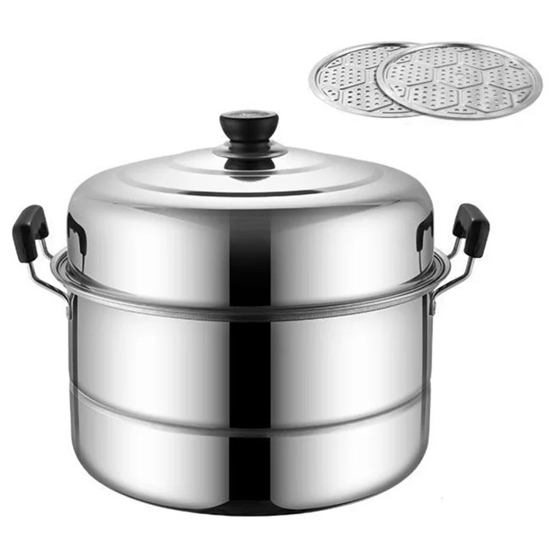 Stainless Steel Stack and Steam Pot Set 26cm 2-Layer Steamer with 2PCS Steamer Trays for Vegetable, Dumpling