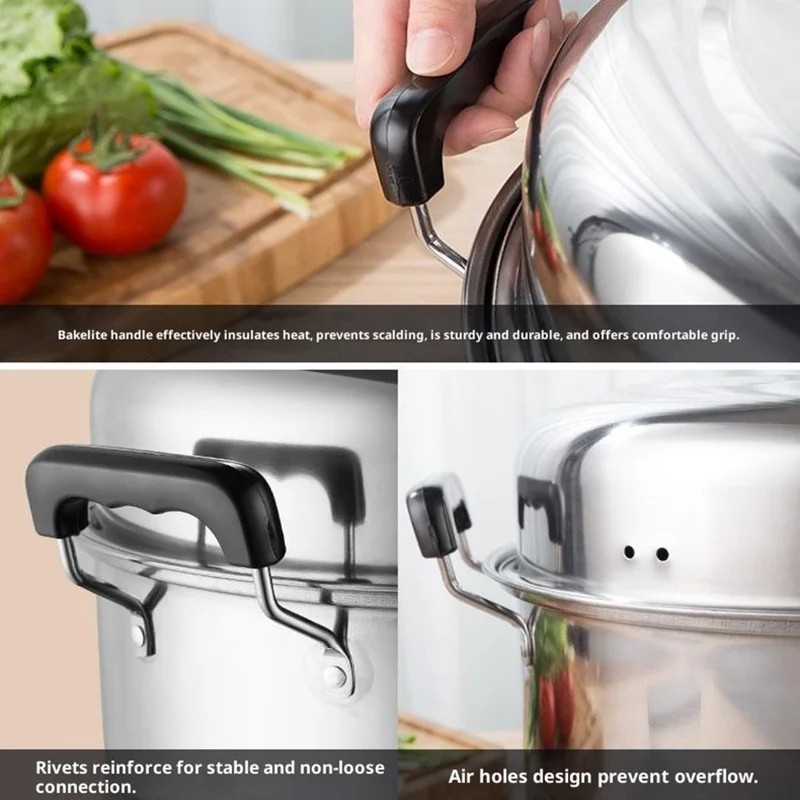 Stainless Steel Stack and Steam Pot Set 26cm 2-Layer Steamer with 2PCS Steamer Trays for Vegetable, Dumpling