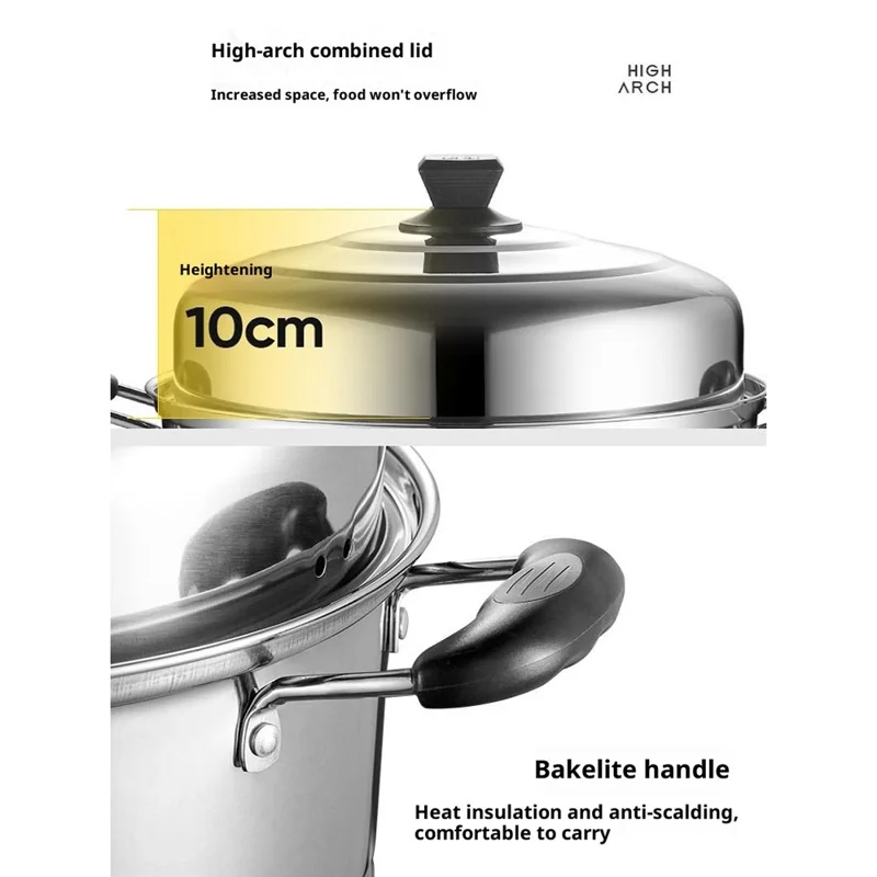 Stainless Steel Stack and Steam Pot Set 26cm 2-Layer Steamer with 2PCS Steamer Trays for Vegetable, Dumpling