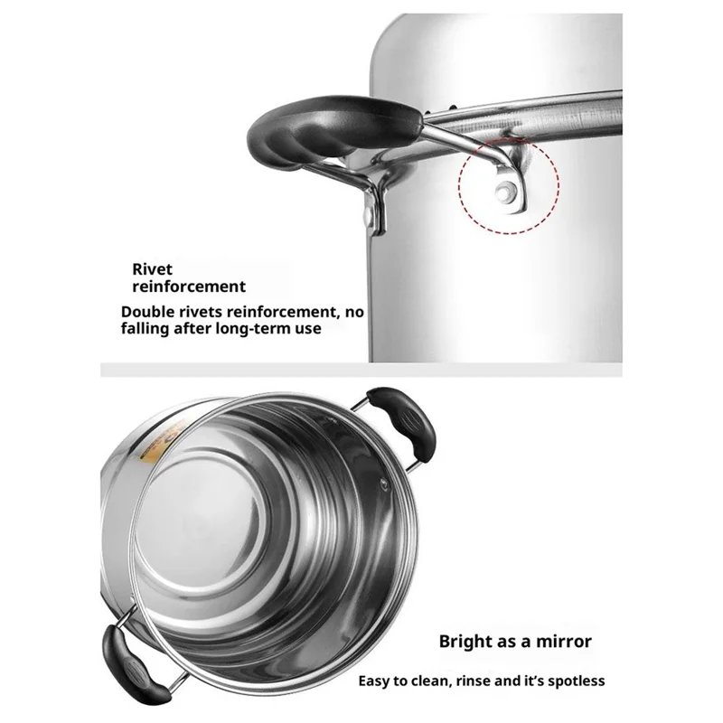 Stainless Steel Stack and Steam Pot Set 26cm 2-Layer Steamer with 2PCS Steamer Trays for Vegetable, Dumpling