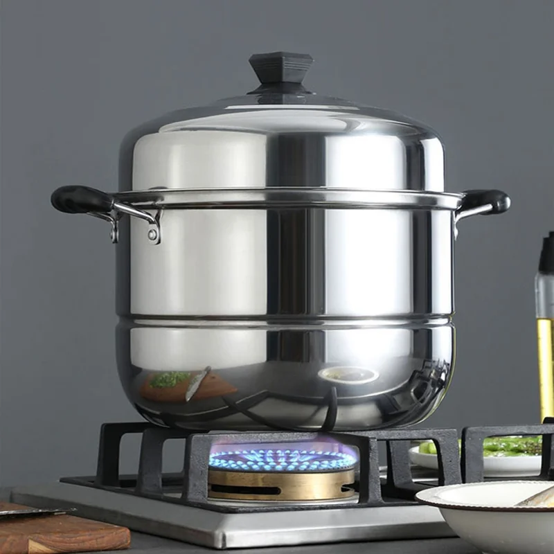 Stainless Steel Stack and Steam Pot Set 32cm 2-Layer Steamer with 2PCS Steamer Trays for Vegetable, Dumpling