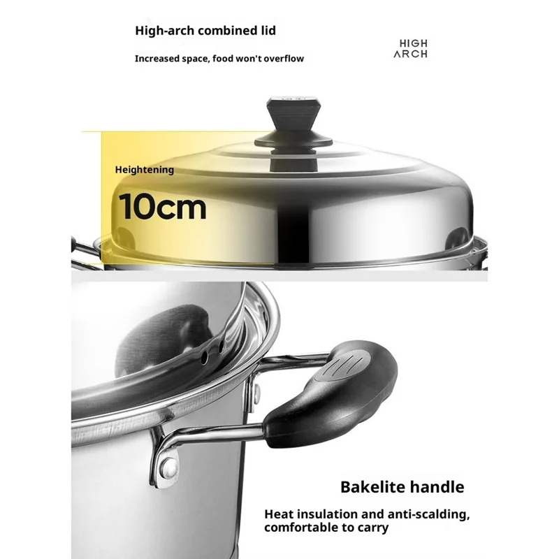 Stainless Steel Stack and Steam Pot Set 32cm 2-Layer Steamer with 2PCS Steamer Trays for Vegetable, Dumpling