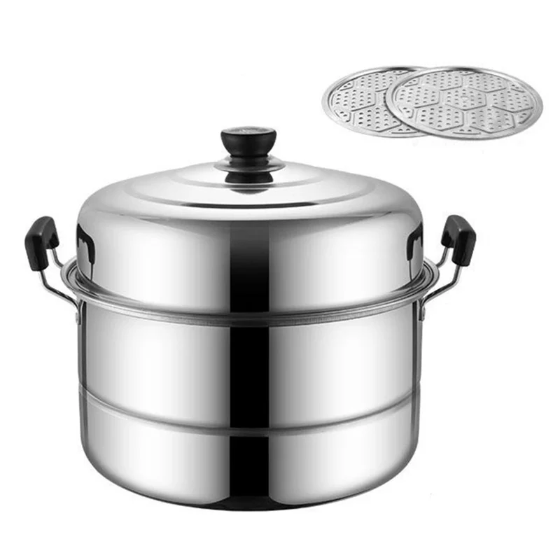Stainless Steel Stack and Steam Pot Set 36cm 2-Layer Steamer with 2PCS Steamer Trays for Vegetable, Dumpling