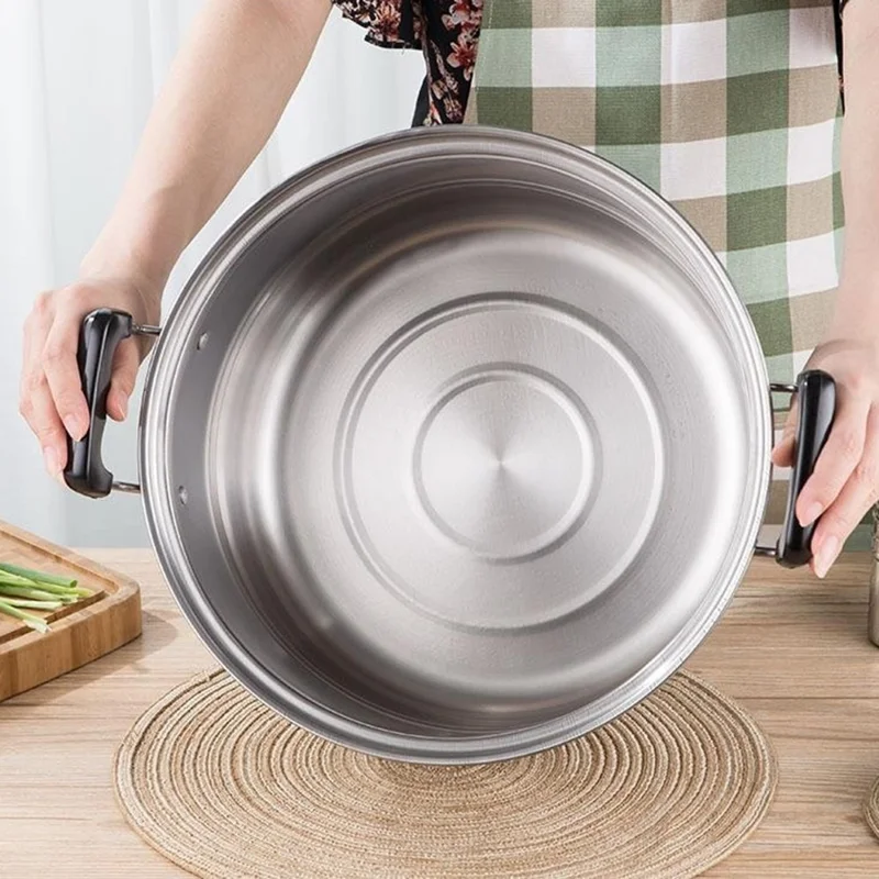 Stainless Steel Stack and Steam Pot Set 36cm 2-Layer Steamer with 2PCS Steamer Trays for Vegetable, Dumpling