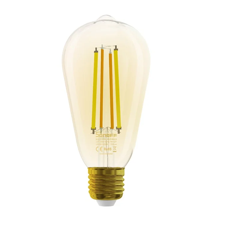 SONOFF B02-F-ST64 Wireless WiFi 2.4GHz Dimmable Vintage LED Bulbs 7W Antique LED Filament Bulbs (Warm Light)