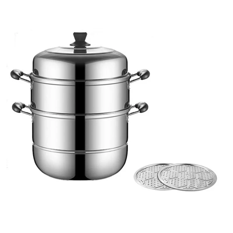 Stainless Steel 3-Tier Steamer Pot 30cm Steaming Pot Cookware with 2PCS Steaming Trays for Induction  /  Gas Stove