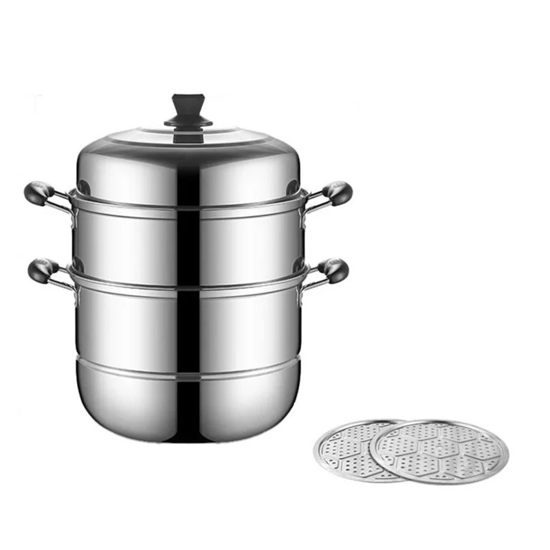 Stainless Steel 3-Tier Steamer Pot 32cm Steaming Pot Cookware with 2PCS Steaming Trays for Induction  /  Gas Stove
